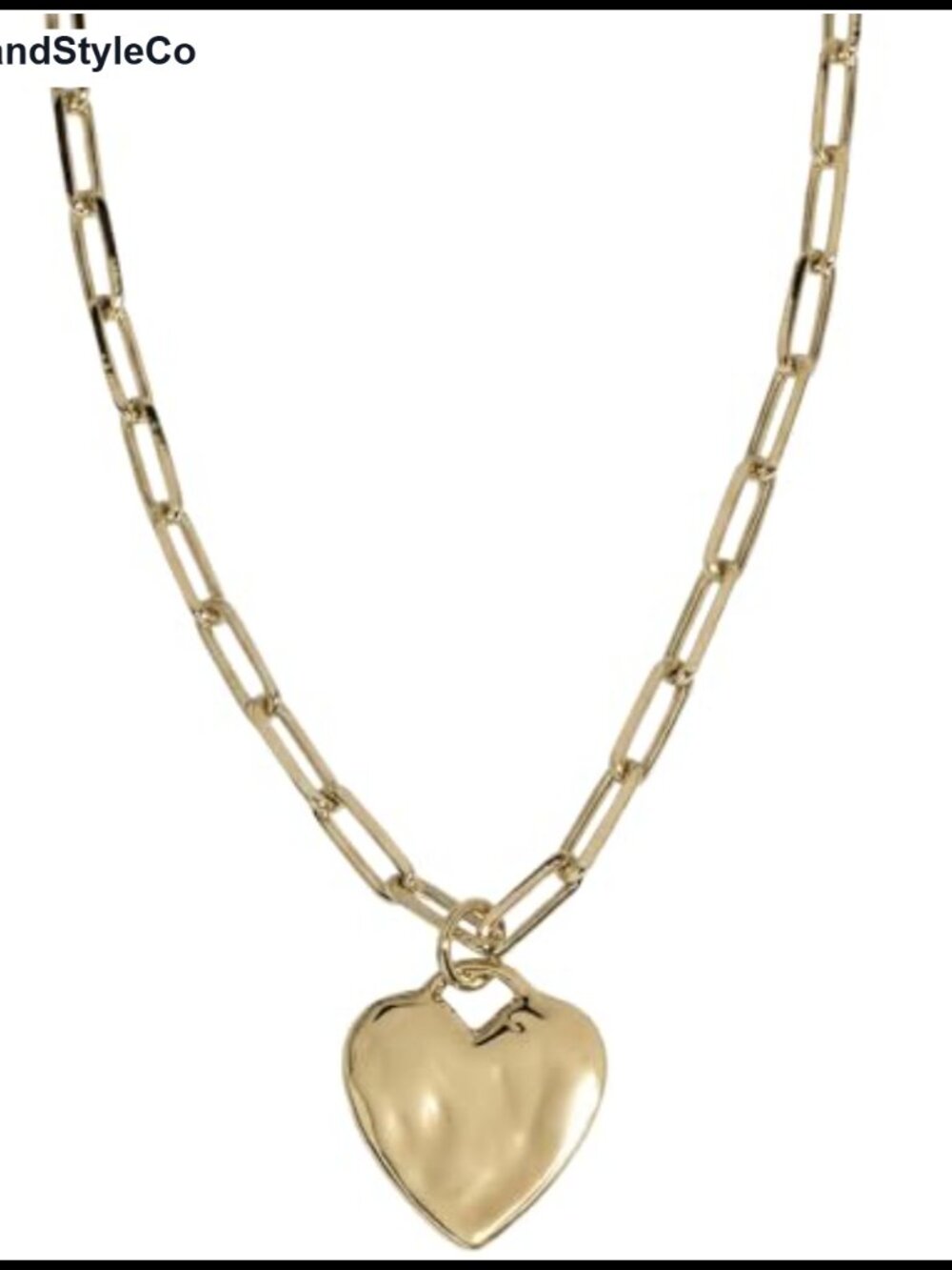 Chunky Heart Pendant Necklace 18" Waterproof Silver PVD